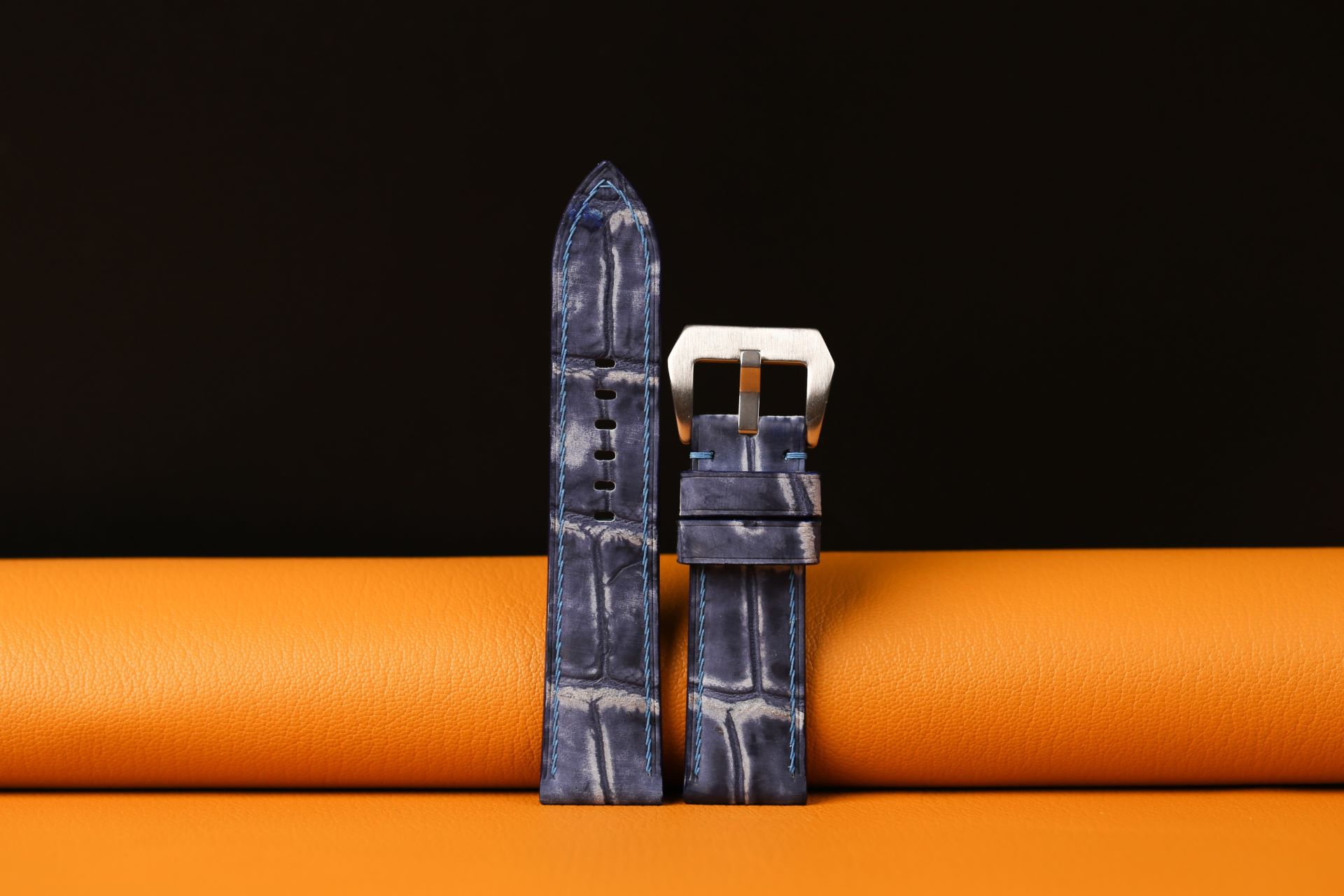 Nubuck navy alligator watch strap, panerai watch strap 20mm,22mm,24mm,26mm