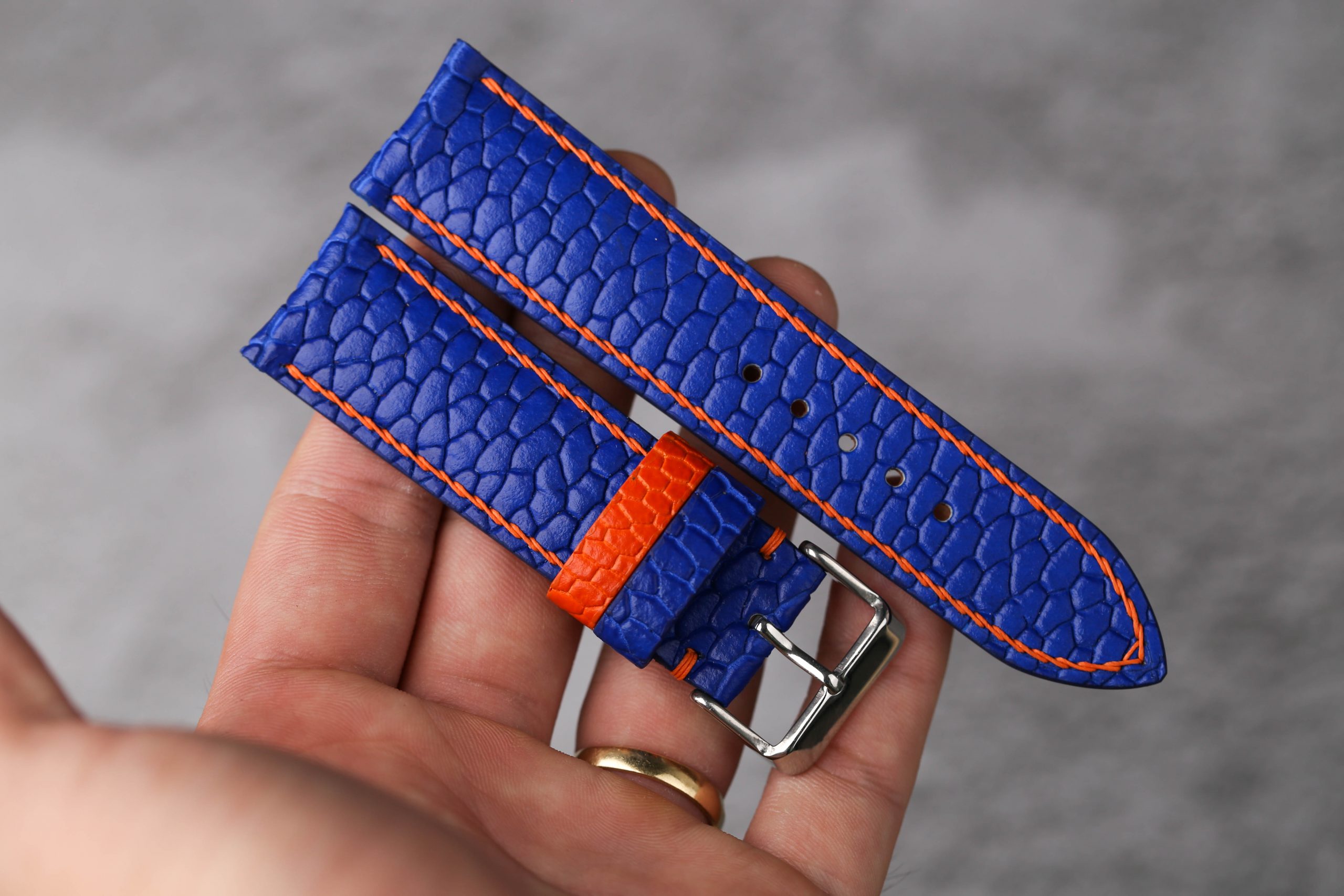 Bespoke Navy Orange Beaver Tail Watch Strap for Oris, Omega, Tudor, Seiko