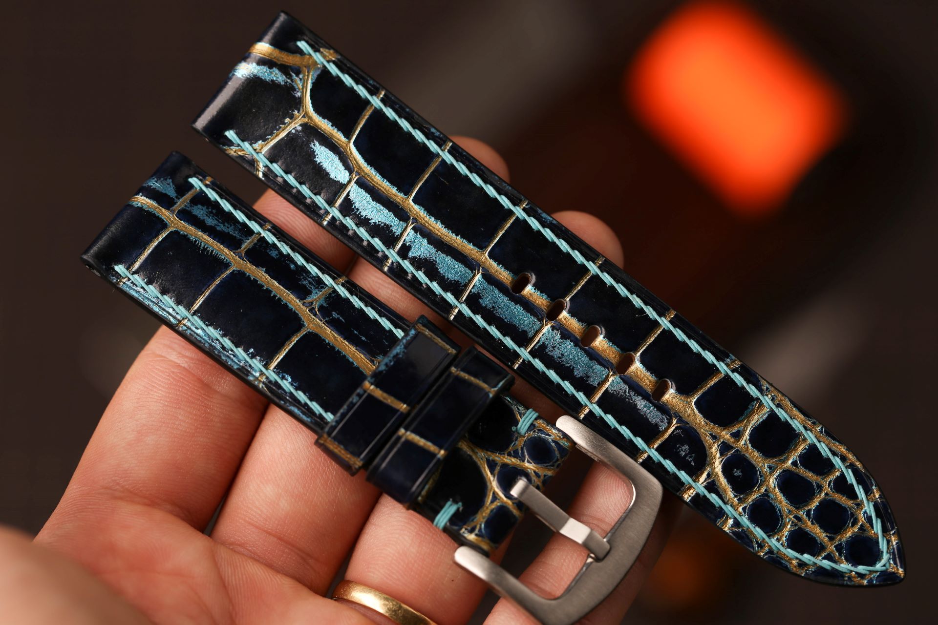 Two Tone Black Tiffany Alligator Watch Strap