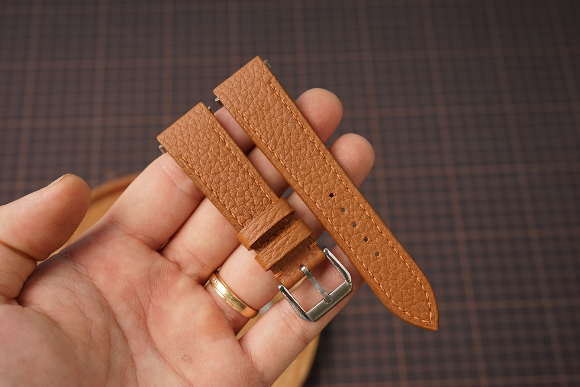 Brown Togo Leather Watch Strap For Cartier Watch