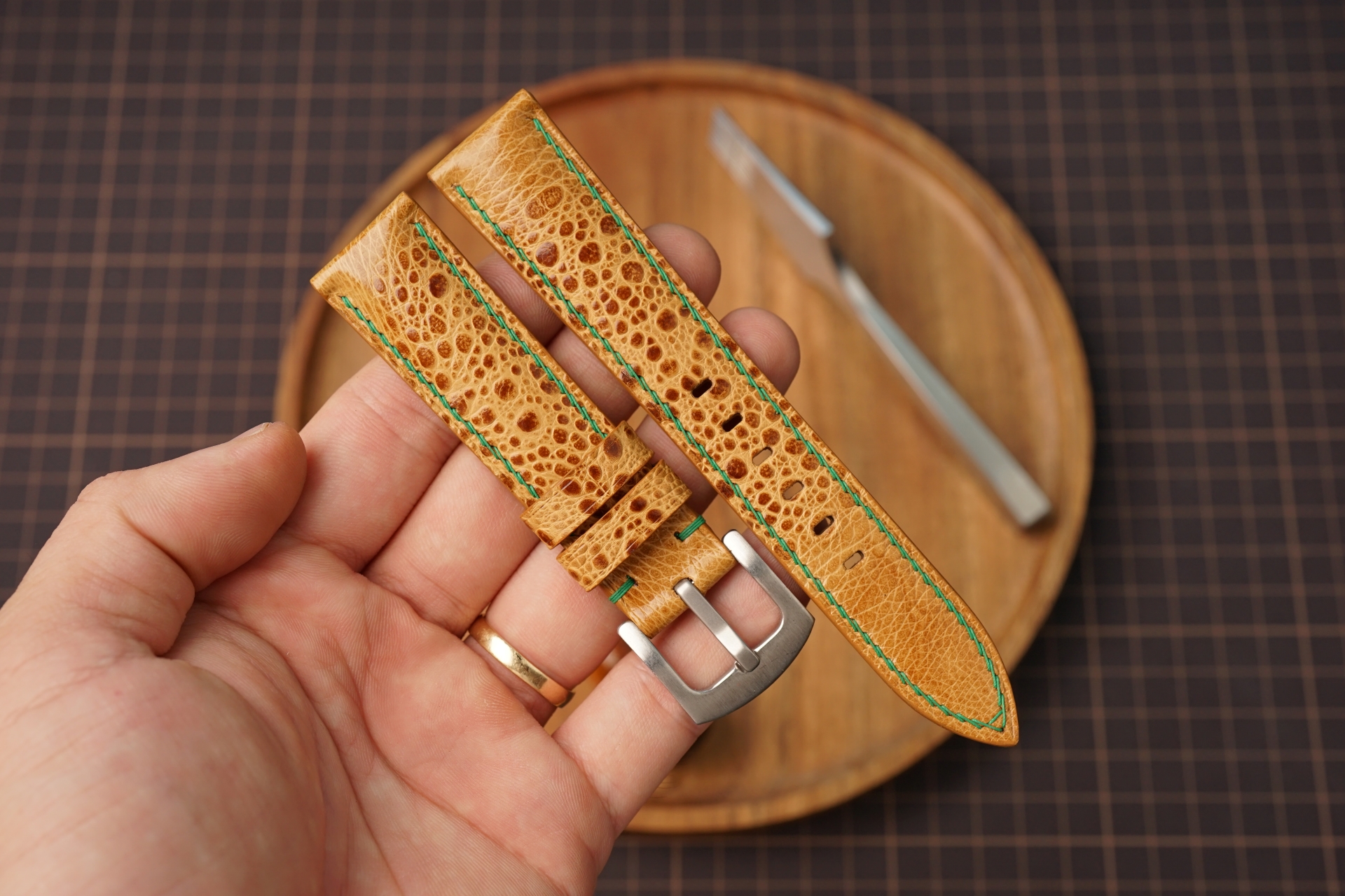 Gold Toad Leather Watch Strap, Custom Leather Watch Band