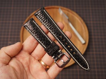 Bespoke Black Beaver Tail Leather Watch Strap, Handmade Watch Strap