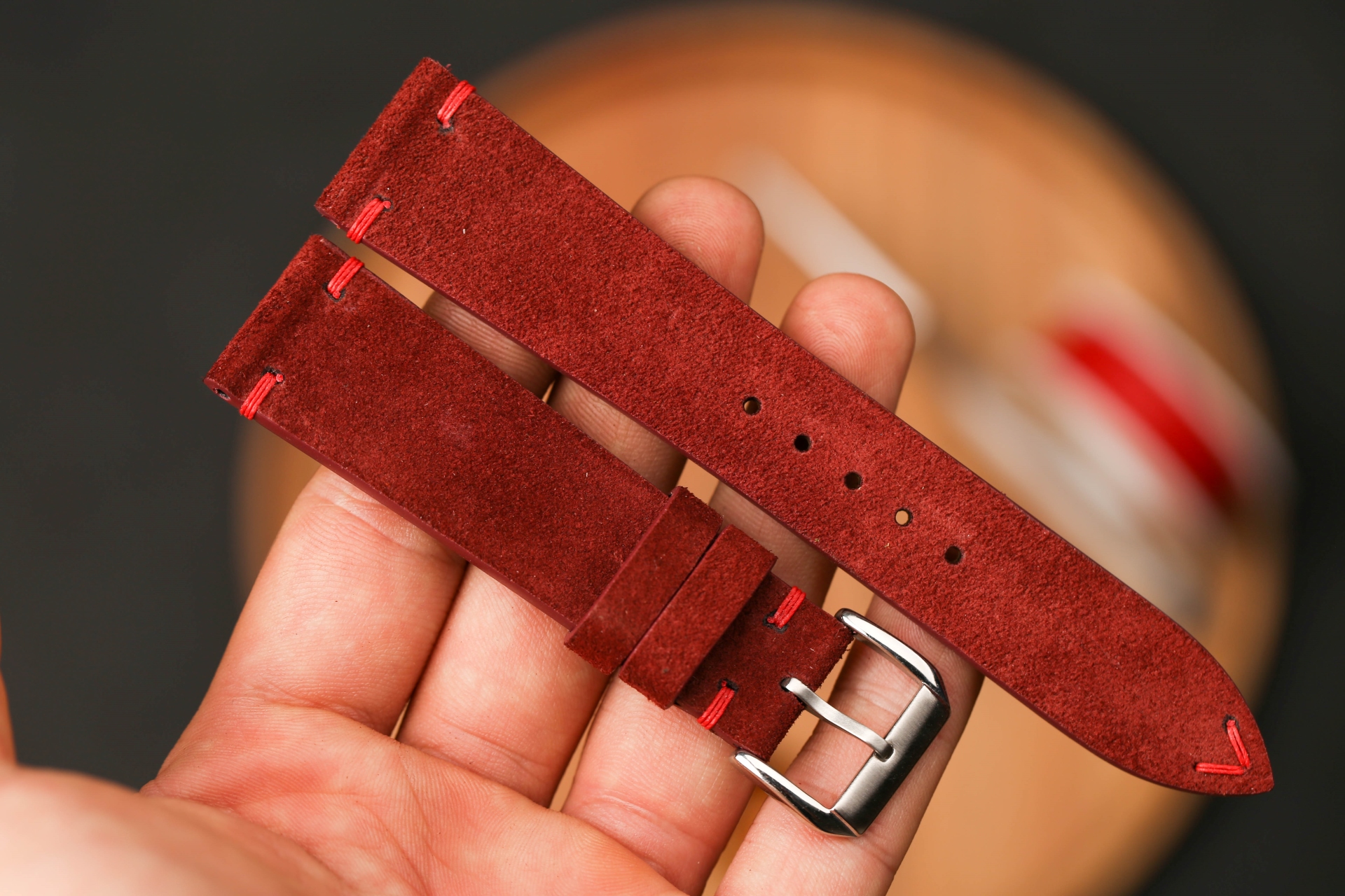 Bespoke Burgundy Suede Leather Watch Strap, Vintage Leather Watch Strap