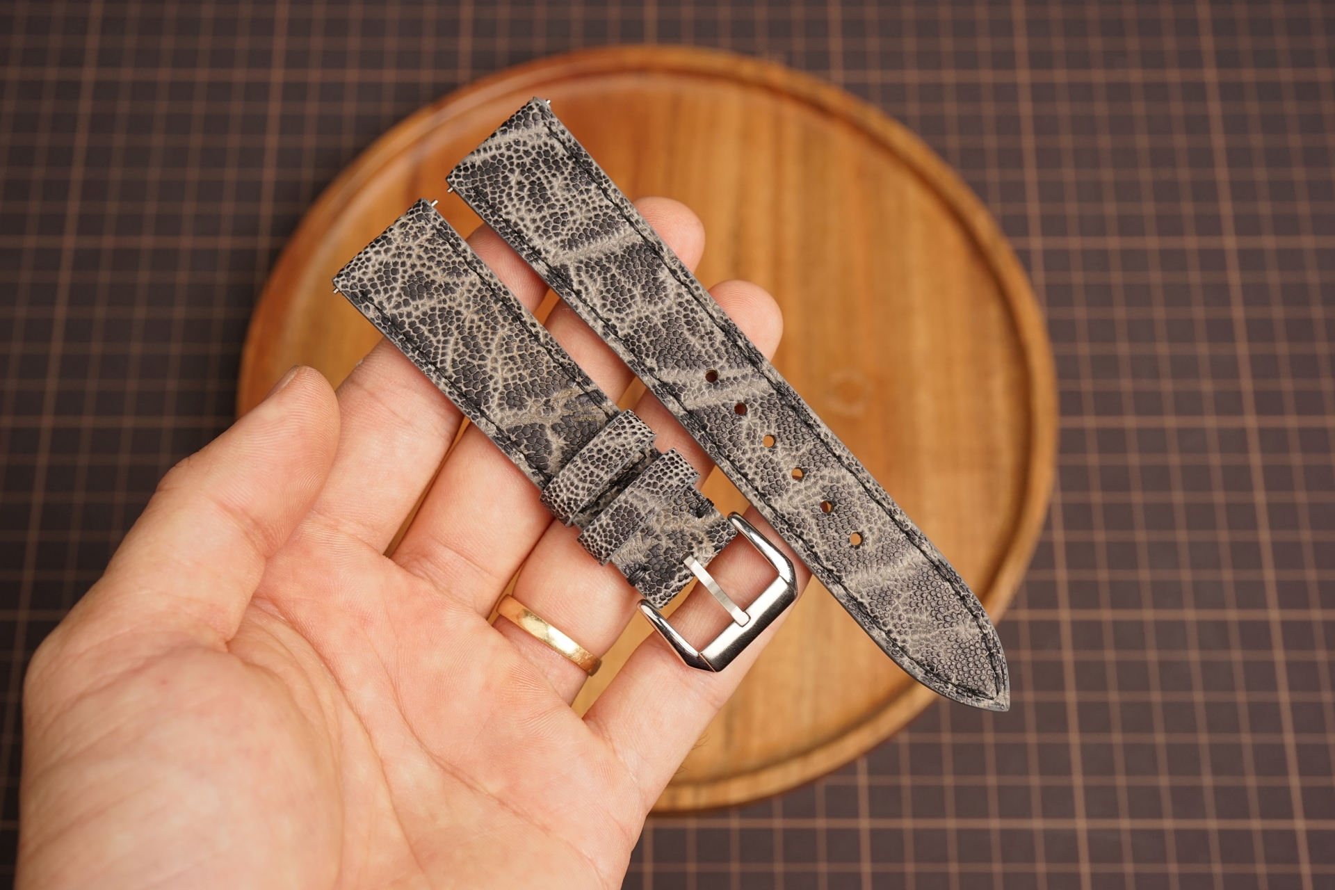 Bespoke Exotic Gray Elephant Leather Watch Strap, Custom Patek Philippe Watch Strap