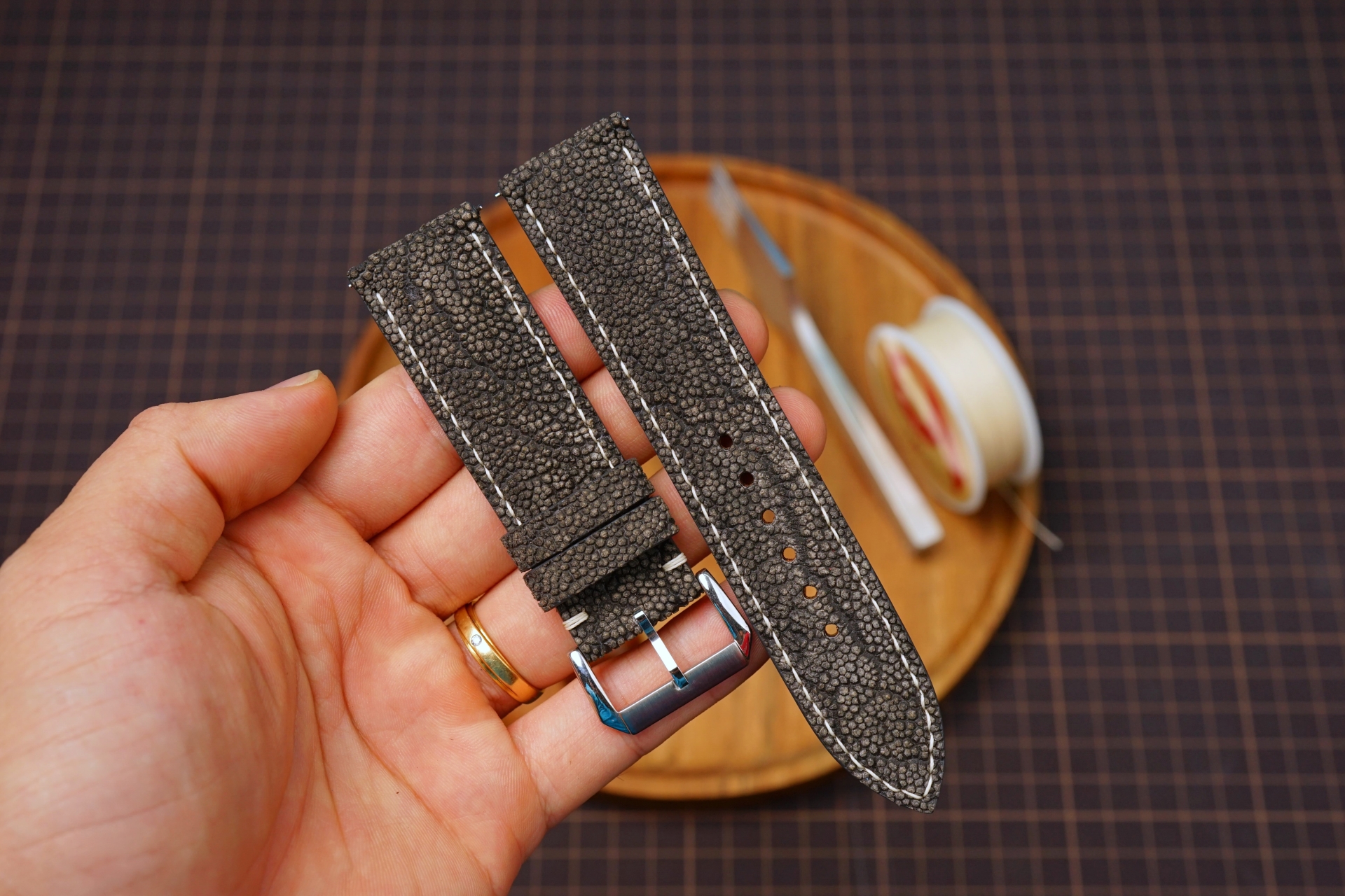 Bespoke Gray Elephant Leather Watch Strap, Custom Tudor Watch Strap