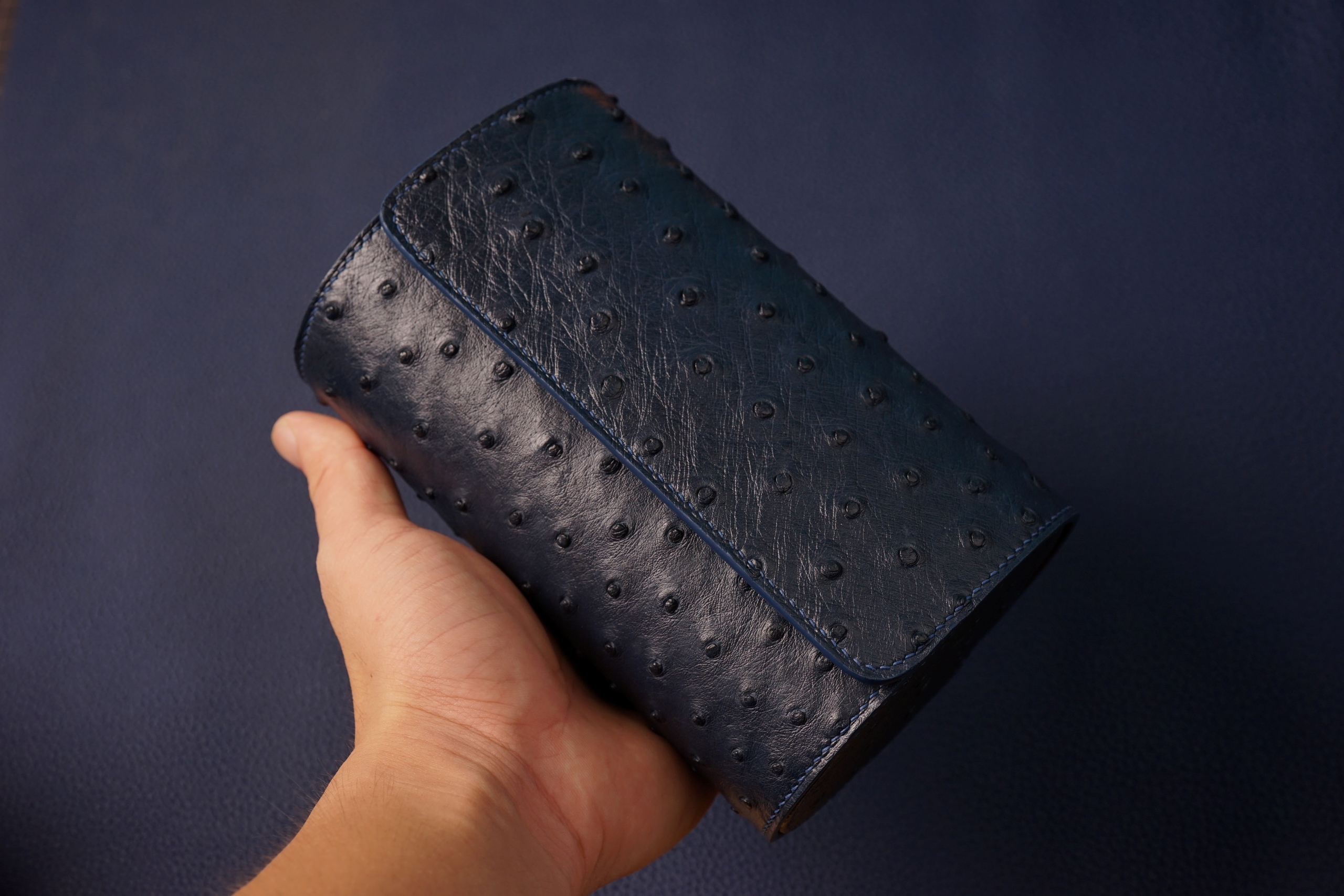 Bespoke Navy Ostrich Leather Watch Roll, Custom Watch Case, Custom Watch Box