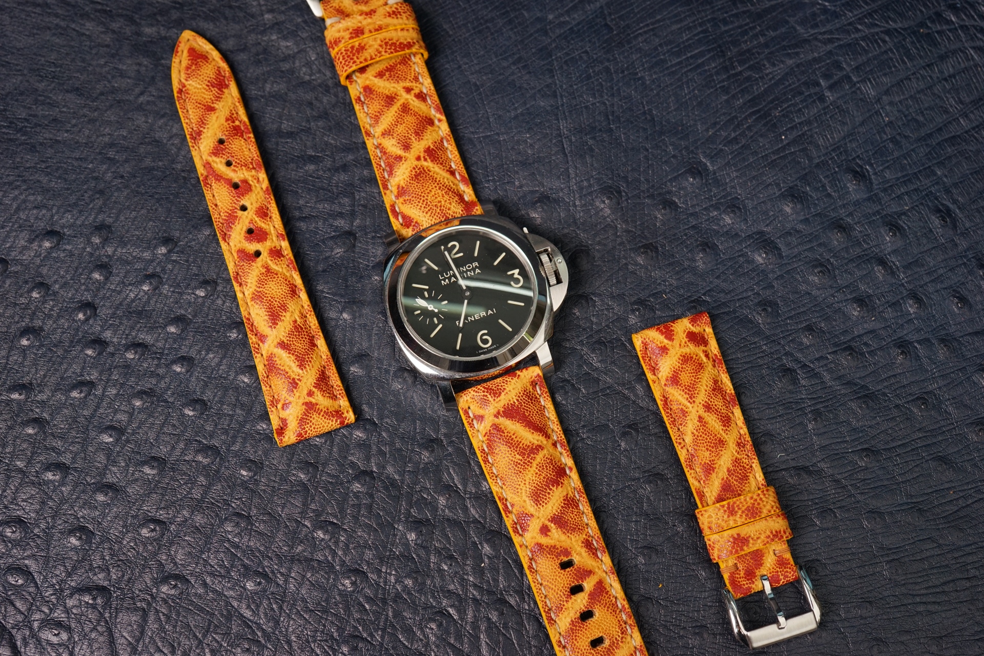 Bespoke Two Tone Yellow Leather Watch Strap, Custom Panerai Watch Strap (2) Bespoke Two Tone Yellow Leather Watch Strap, Custom Panerai Watch Strap