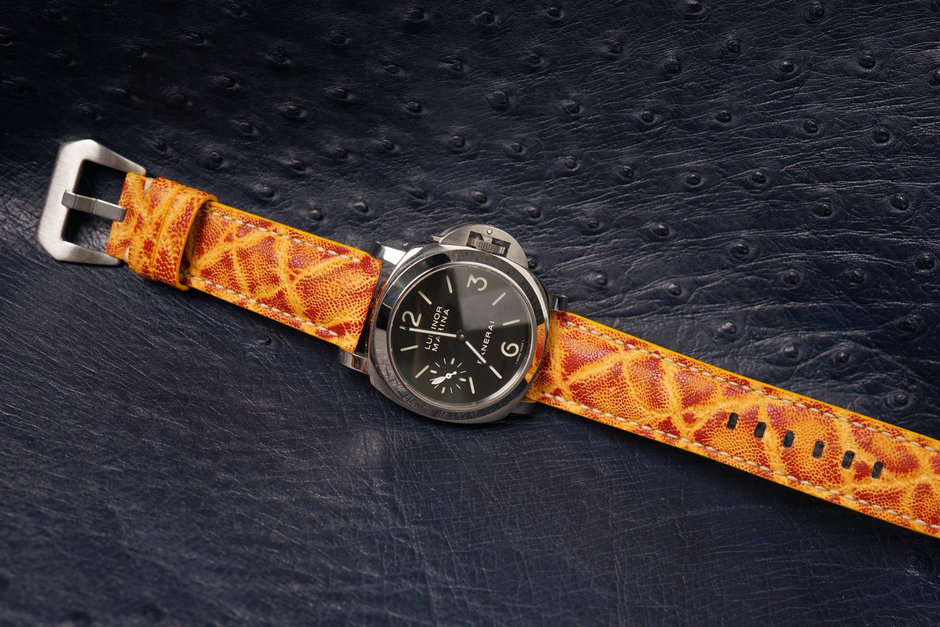 Bespoke Two Tone Yellow Leather Watch Strap, Custom Panerai Watch Strap (4) Bespoke Two Tone Yellow Leather Watch Strap, Custom Panerai Watch Strap