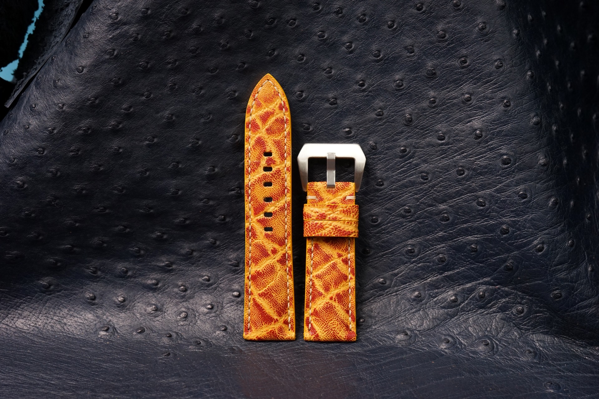 Bespoke Two Tone Yellow Leather Watch Strap, Custom Panerai Watch Strap (5) Bespoke Two Tone Yellow Leather Watch Strap, Custom Panerai Watch Strap