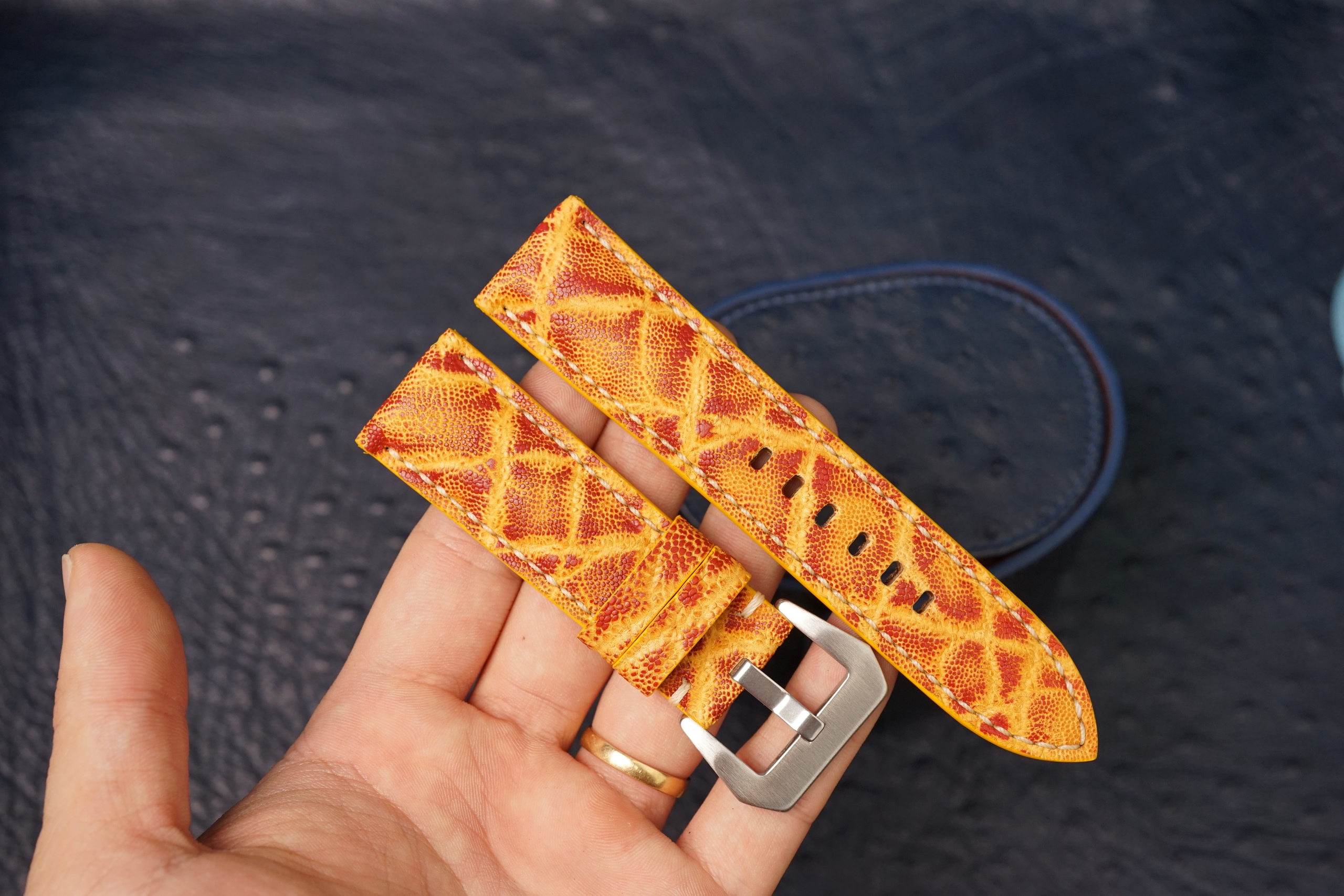 Bespoke Two Tone Yellow Leather Watch Strap, Custom Panerai Watch Strap