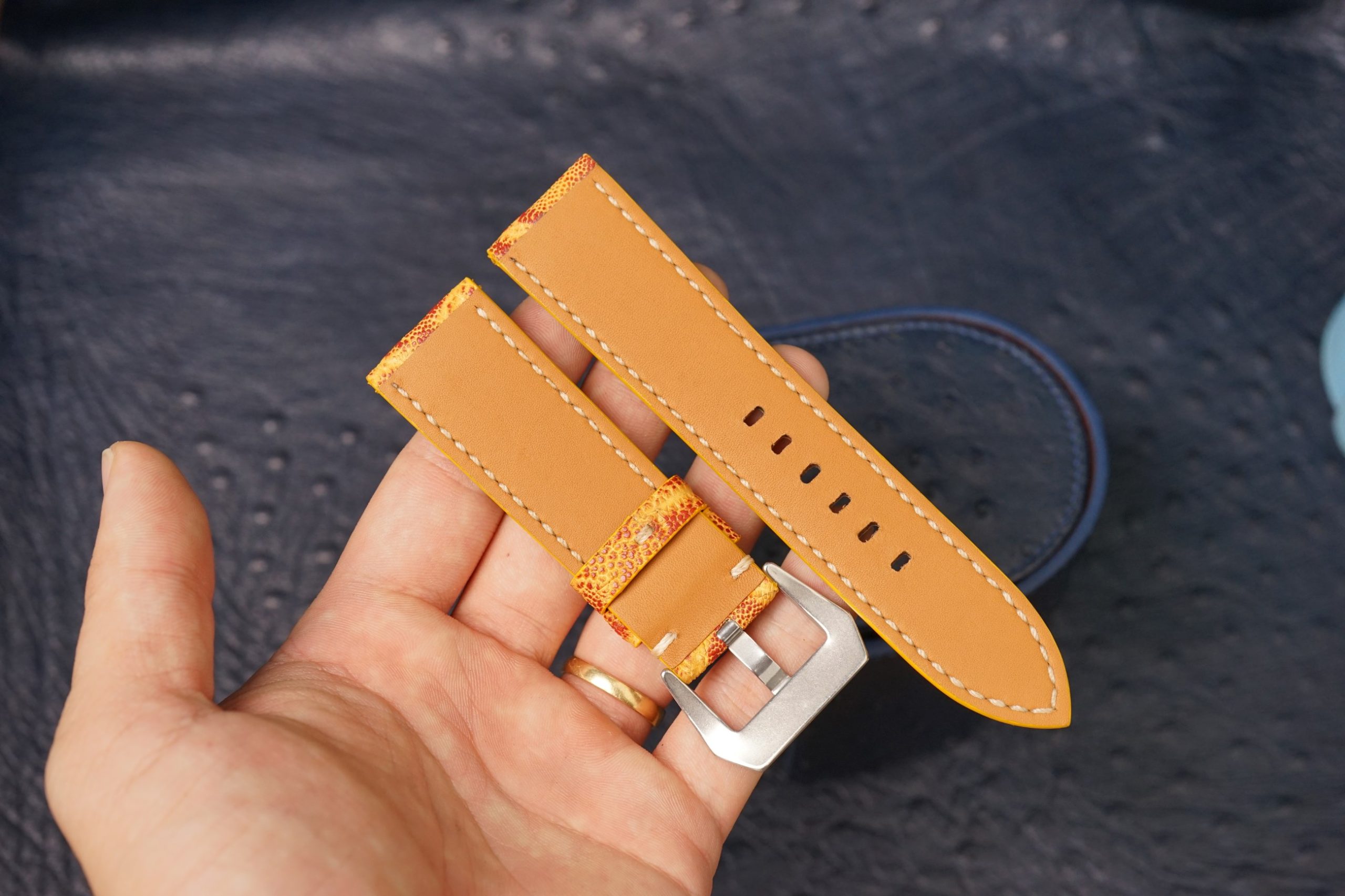 Bespoke Two Tone Yellow Leather Watch Strap, Custom Panerai Watch Strap (8) Bespoke Two Tone Yellow Leather Watch Strap, Custom Panerai Watch Strap