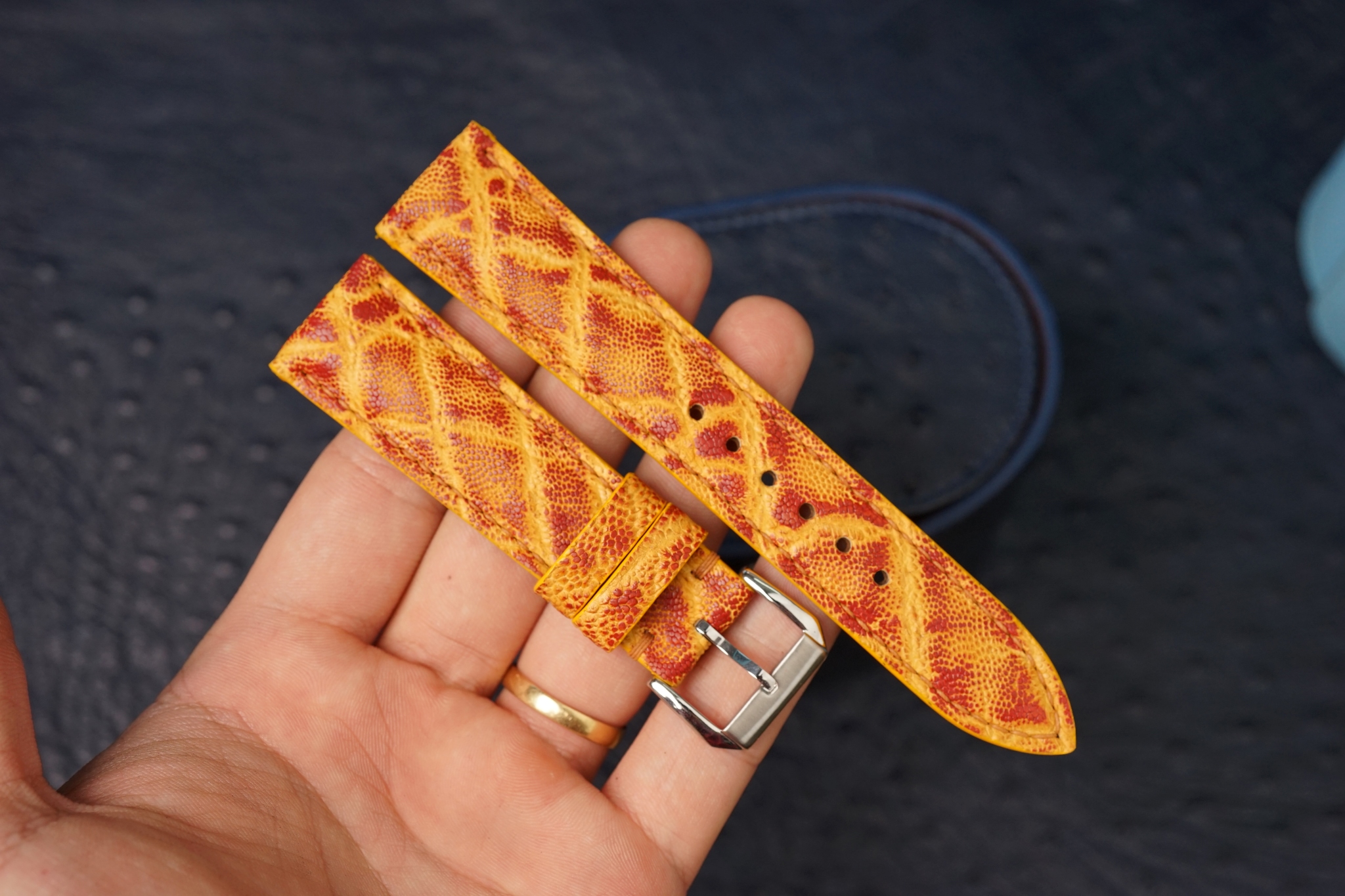 Bespoke Two Tone Yellow Leather Watch Strap, Custom Vintage Watch Strap