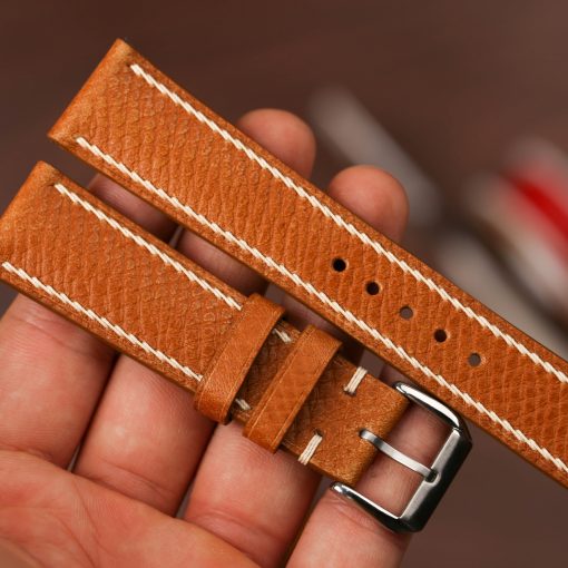 Brittish Tan HATCH GRAIN Horween Leather Watch Strap, Classic Leather Watch Strap