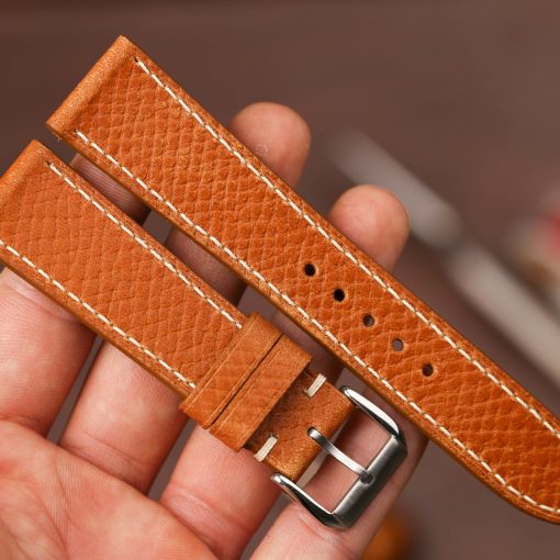 Brittish Tan HATCH GRAIN Horween Leather Watch Strap, Slim Leather Watch Strap