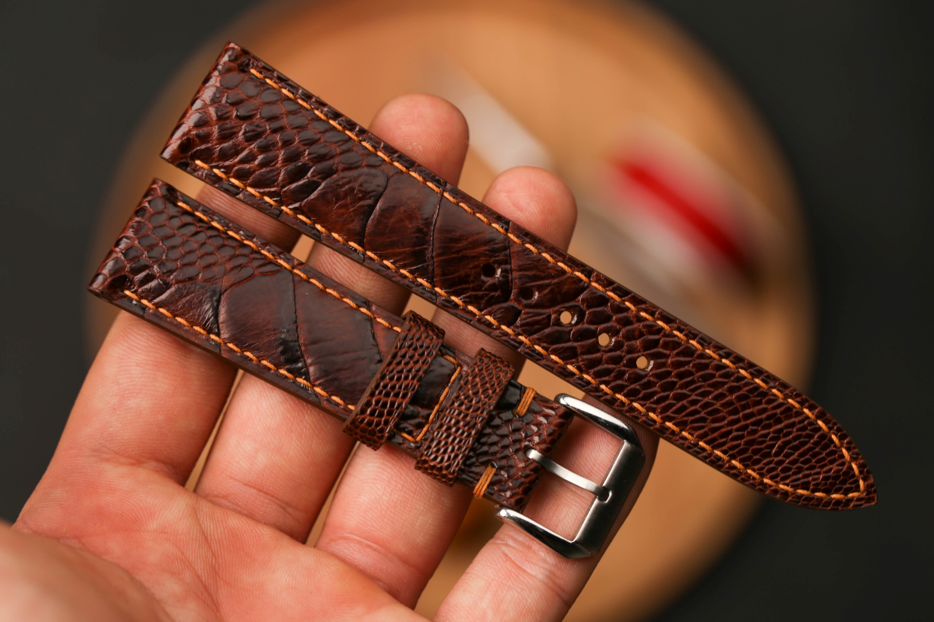 Brown Ostrich Leg Leather Watch Strap, Custom Watch Strap