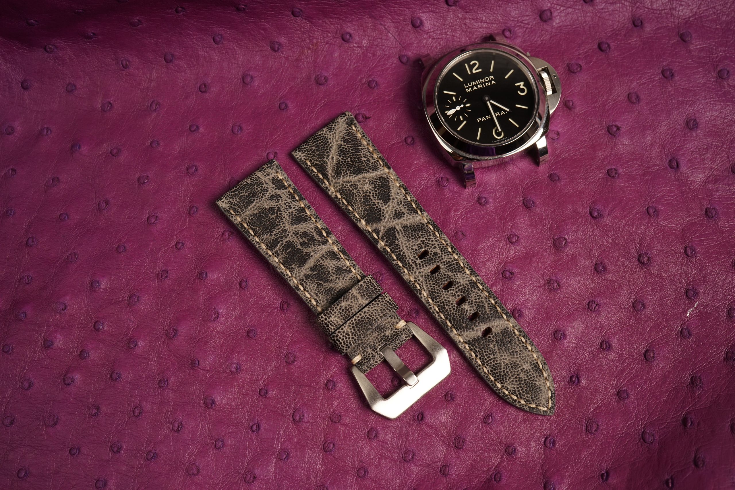 Exotic Gray Elephant Leather Watch Strap for Panerai 20mm 22mm 24mm 26mm (11) Exotic Gray Elephant Leather Watch Strap for Panerai 20mm 22mm 24mm 26mm