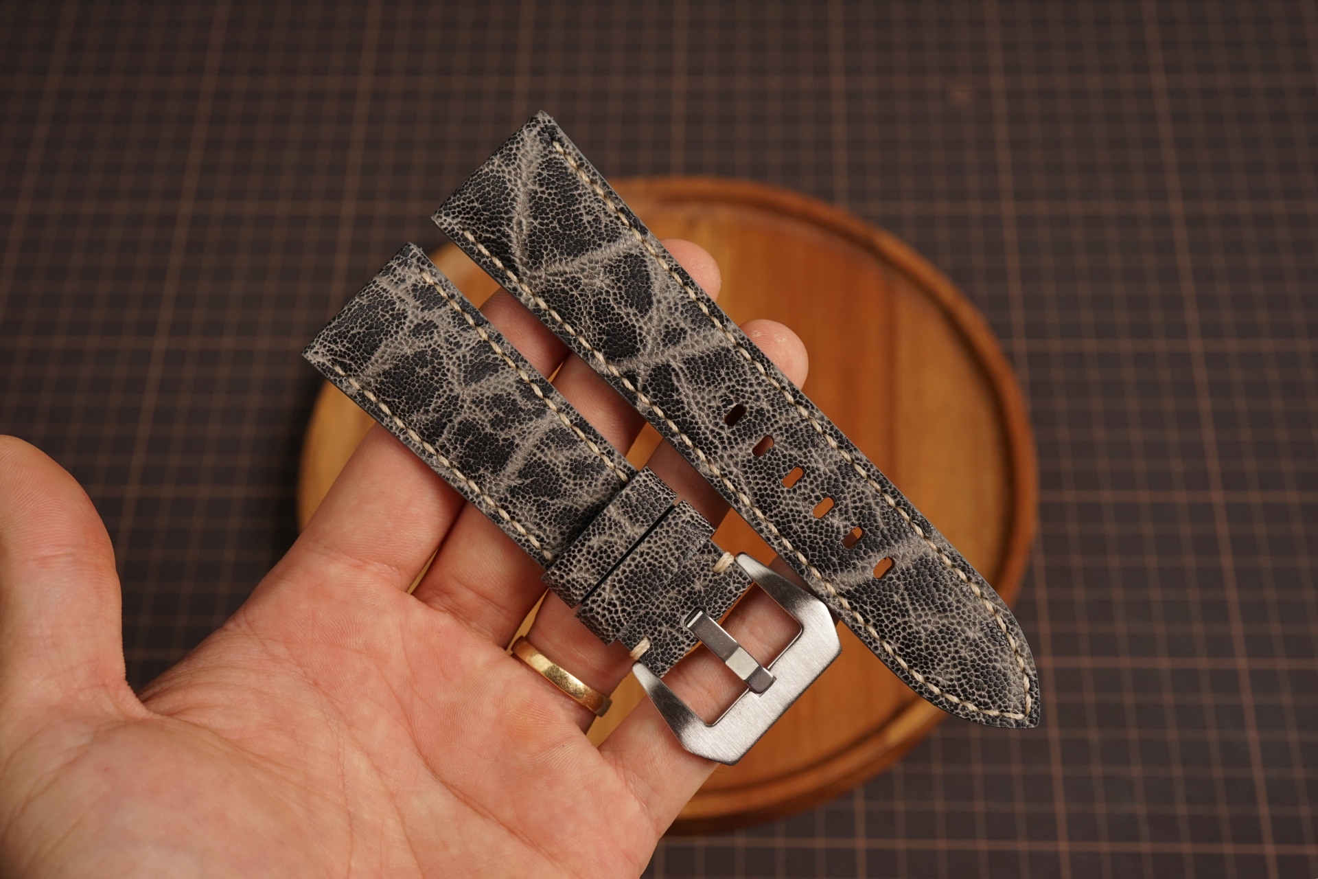 Exotic Gray Elephant Leather Watch Strap for Panerai 20mm 22mm 24mm 26mm