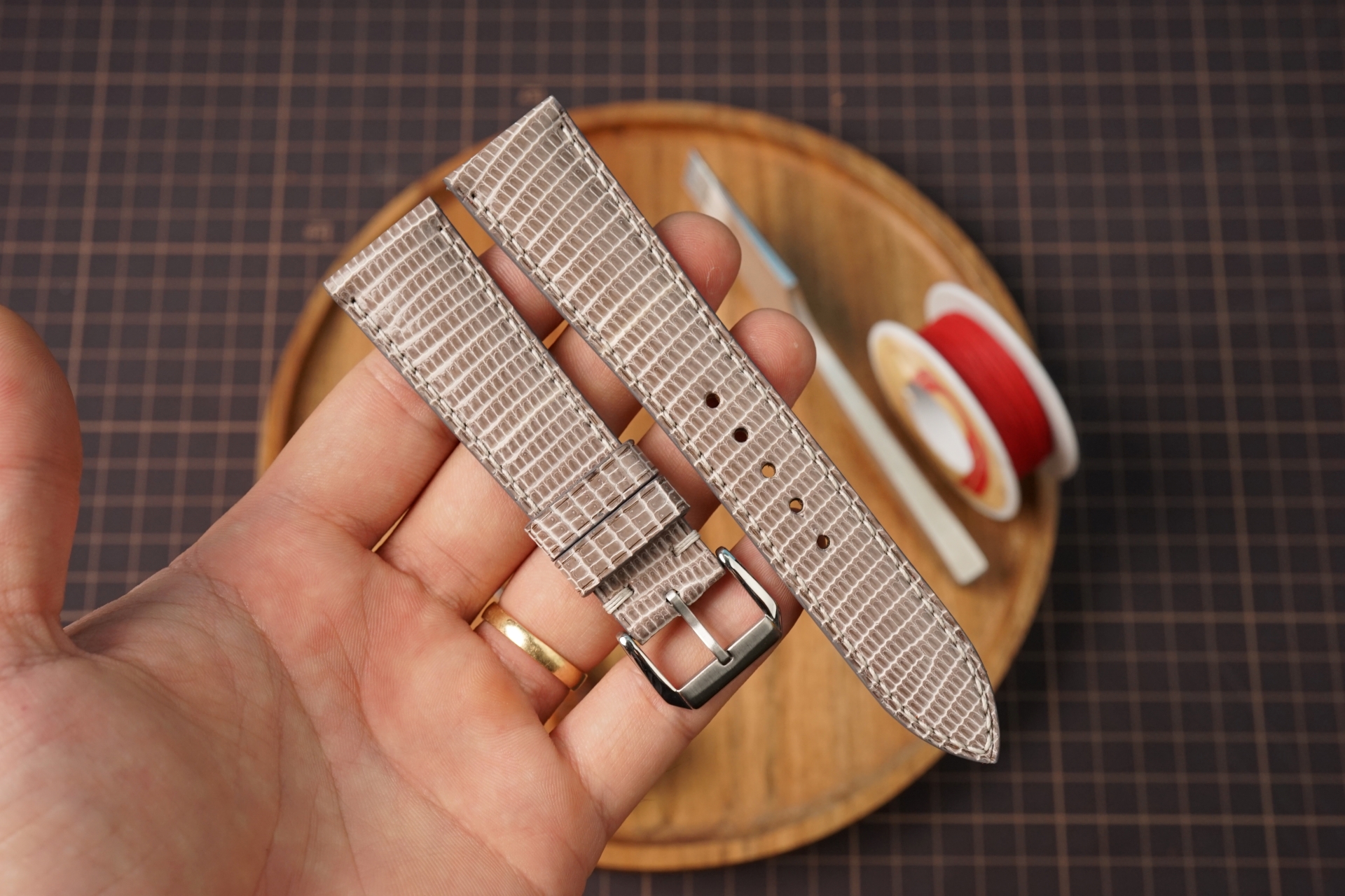 Gray Lizard Leather Watch Strap, Handmade Watch Strap