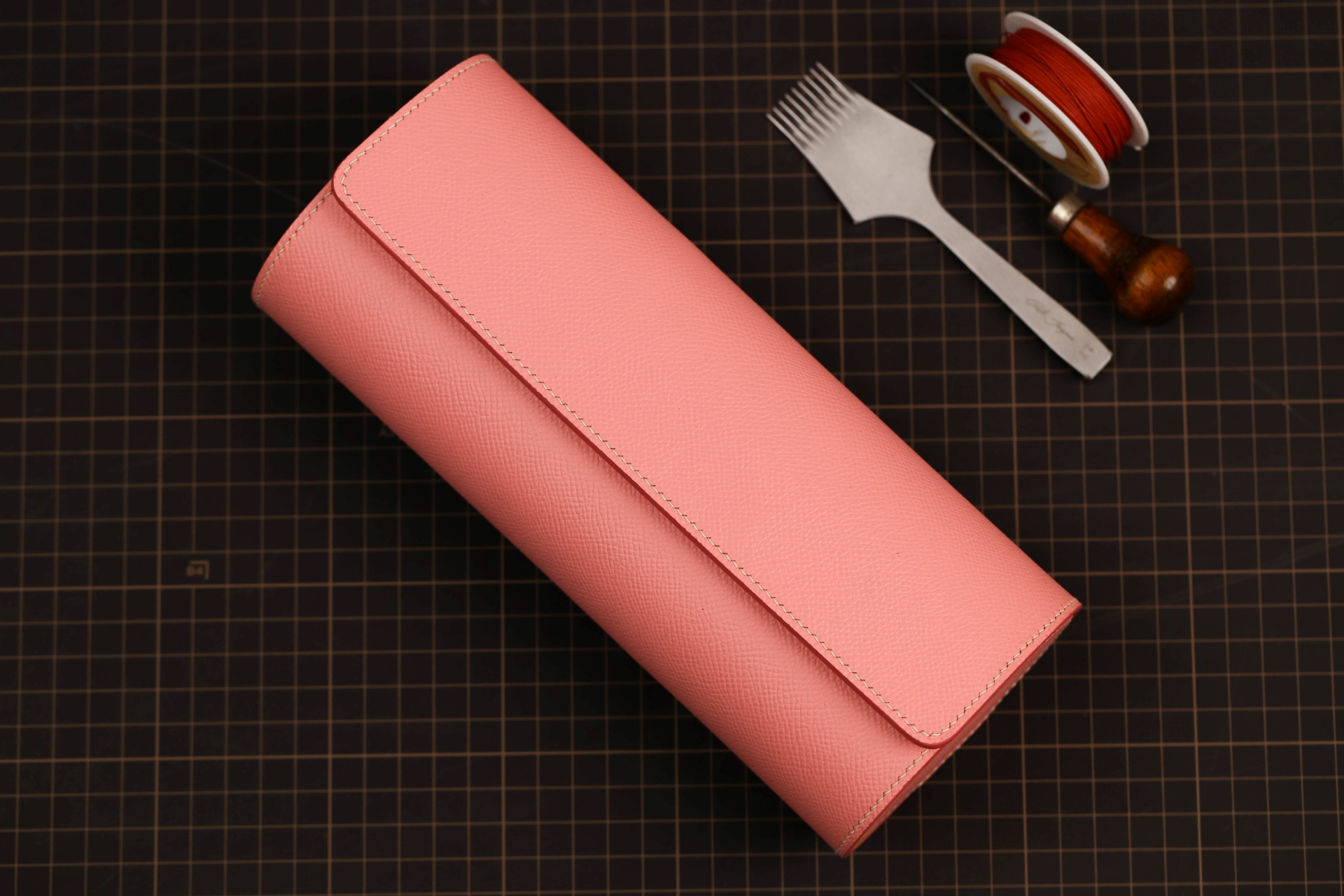 Pink Epsom Leather Watch Roll, Custom Watch Case