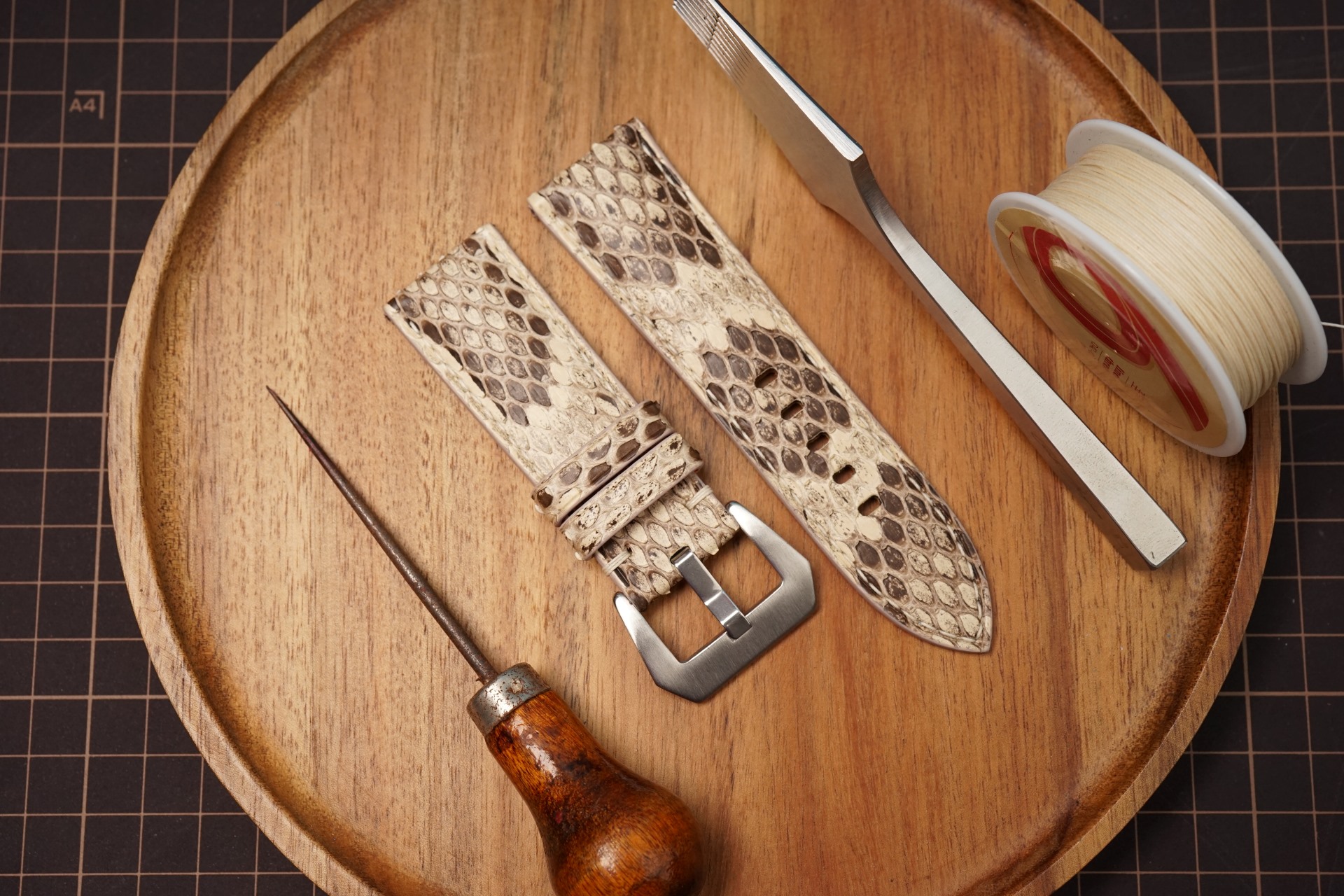 Two tone Gray Python Leather Watch Strap, Custom Panerai Watch Strap