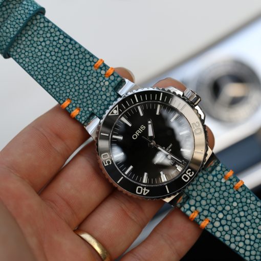 Bespoke Baby Blue Stingray Leather Watch Strap Custom Oris Aquis Watch Strap Kento Straps