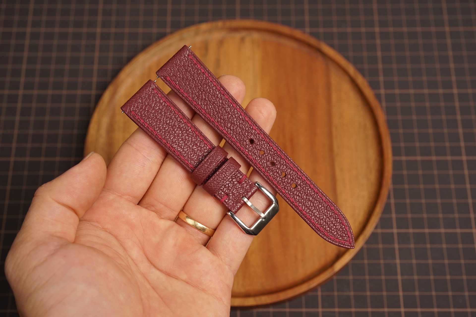 Bespoke Burgundy Alran Leather Watch Strap, Slim Watch Strap