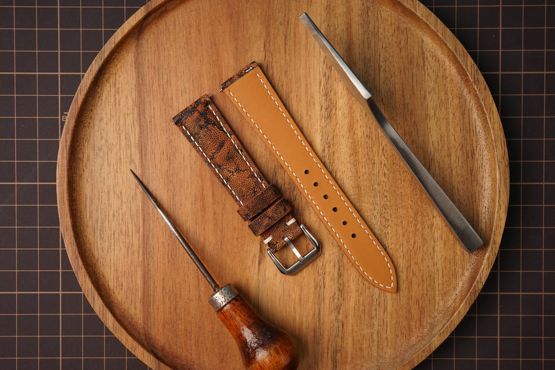 Bespoke Exotic Brown Elephant Leather Watch Strap, Slim Watch Strap (1) Bespoke Exotic Brown Elephant Leather Watch Strap, Slim Watch Strap (2)