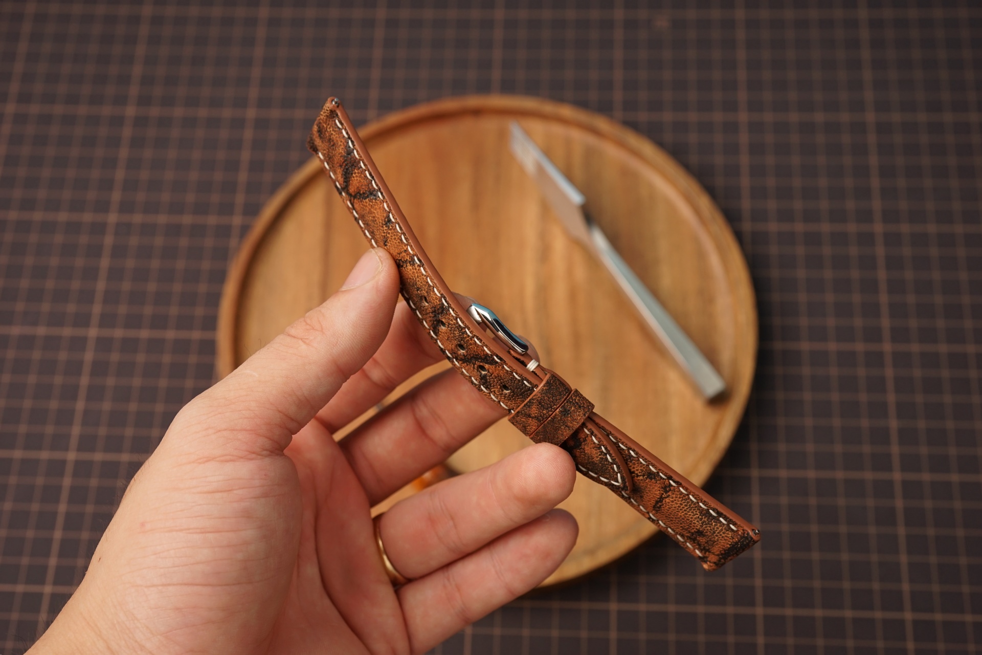 Bespoke Exotic Brown Elephant Leather Watch Strap, Slim Watch Strap (6) Bespoke Exotic Brown Elephant Leather Watch Strap, Slim Watch Strap (2)