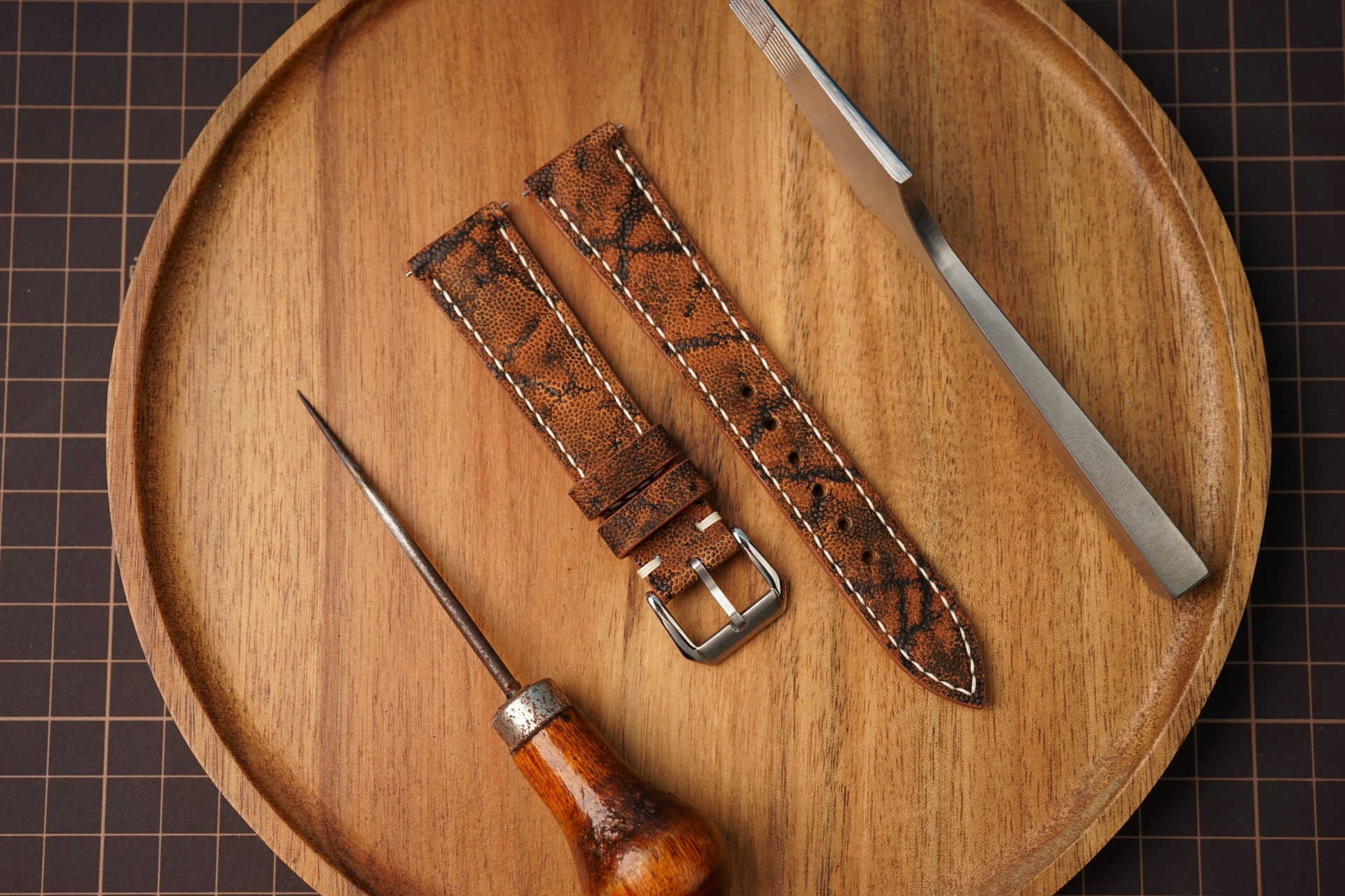 Bespoke Exotic Brown Elephant Leather Watch Strap, Slim Watch Strap (7)