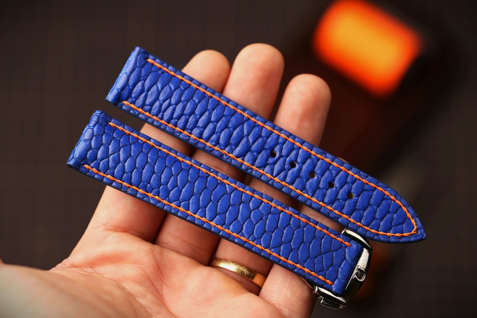 Bespoke beaver tail leather watch strap, omega Seamaster watch strap