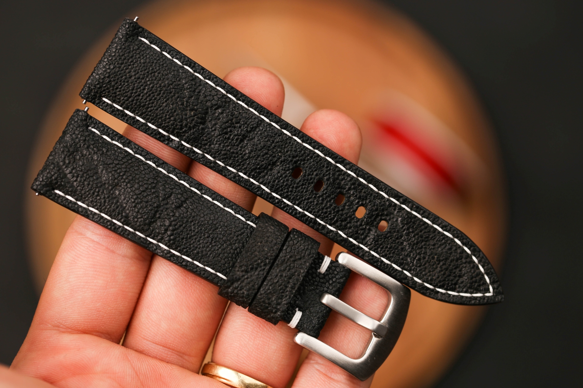 Bespoke black elephant leather watch strap for Oris watch