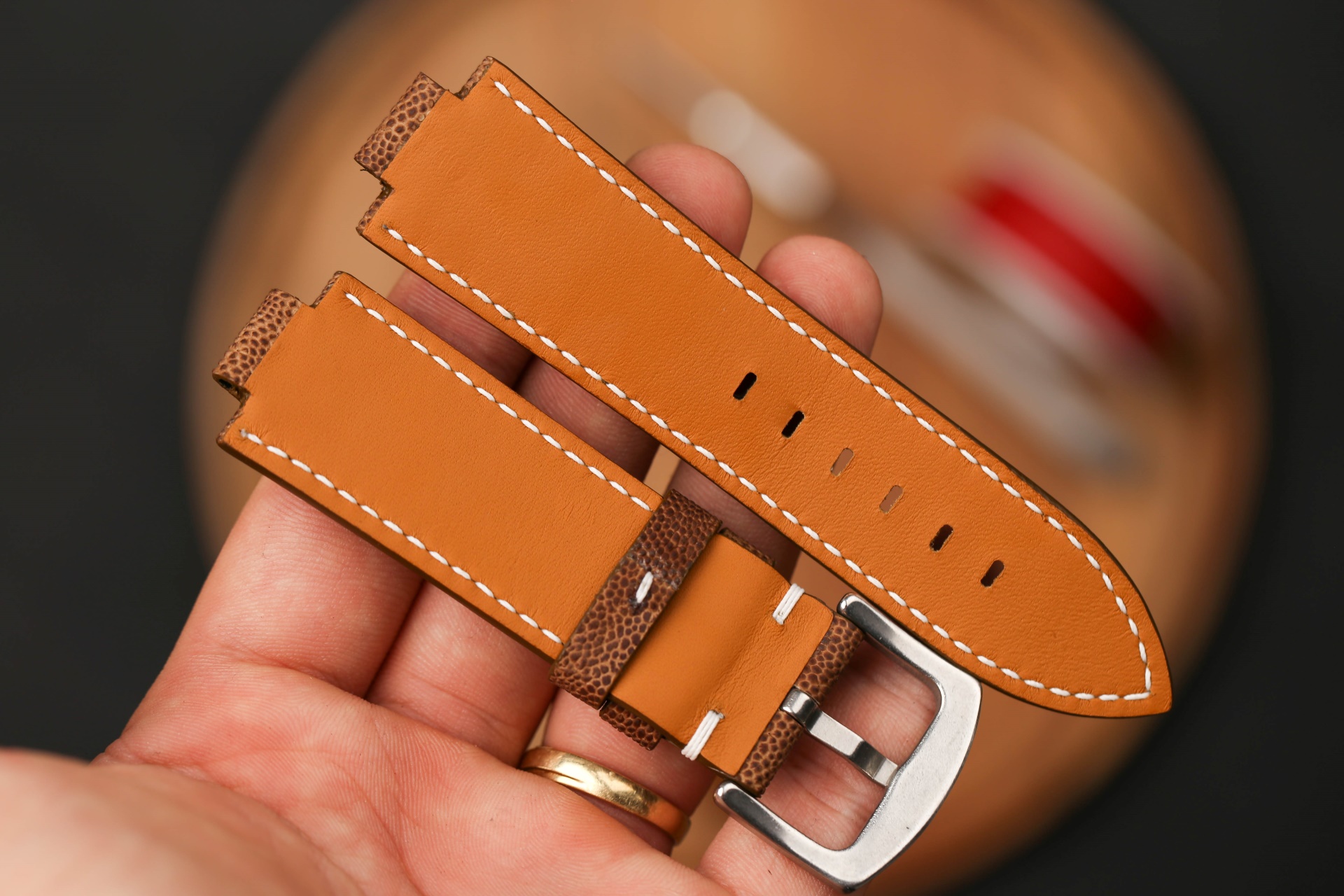 Bespoke brown Elephant leather watch strap for Oris Aquis 43mm (10) Bespoke brown Elephant leather watch strap for Oris Aquis 43mm