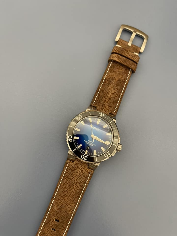 Bespoke brown Elephant leather watch strap for Oris Aquis 43mm (12) Bespoke brown Elephant leather watch strap for Oris Aquis 43mm