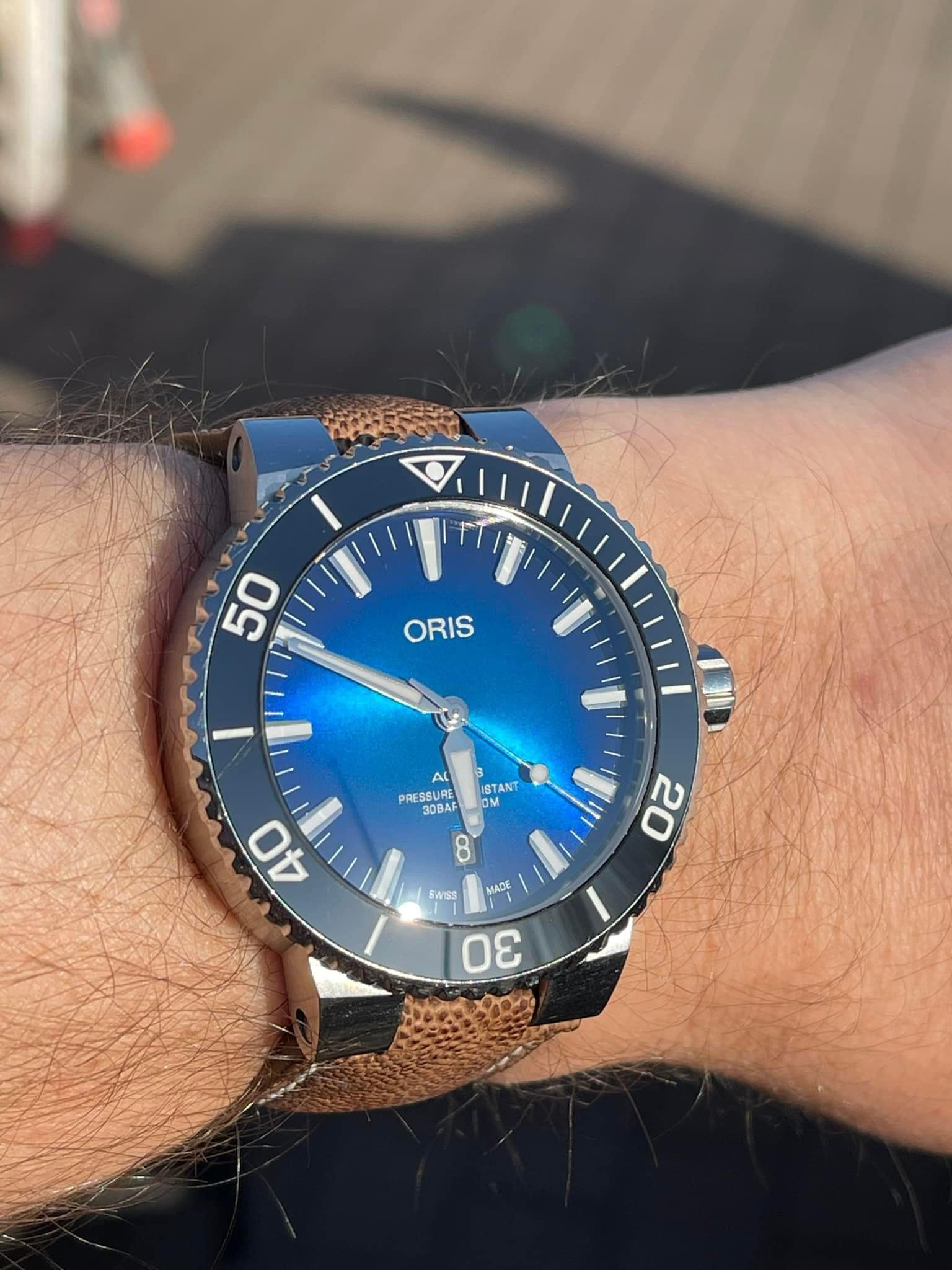 Bespoke brown Elephant leather watch strap for Oris Aquis 43mm (14) Bespoke brown Elephant leather watch strap for Oris Aquis 43mm