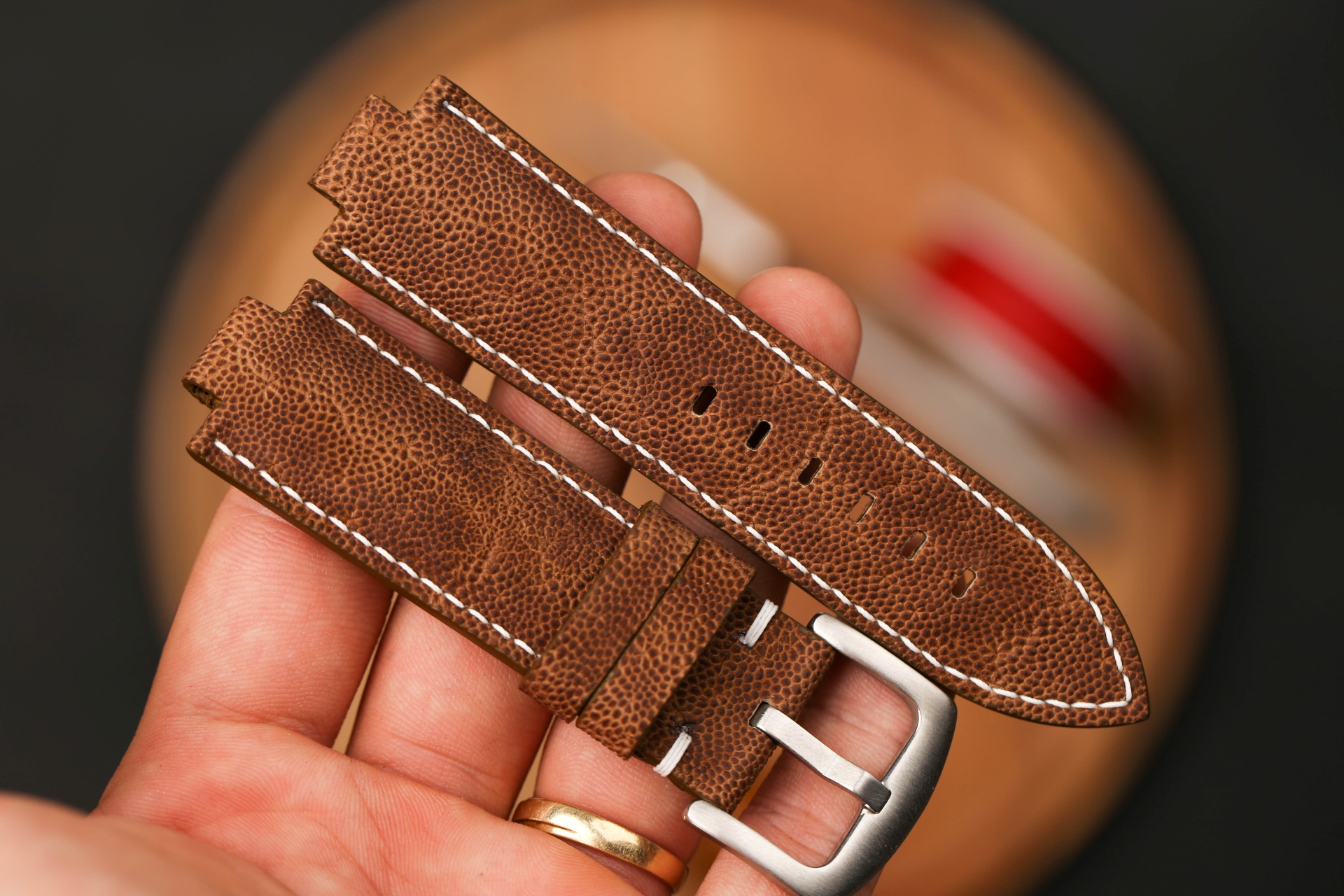 Bespoke brown Elephant leather watch strap for Oris Aquis 43mm