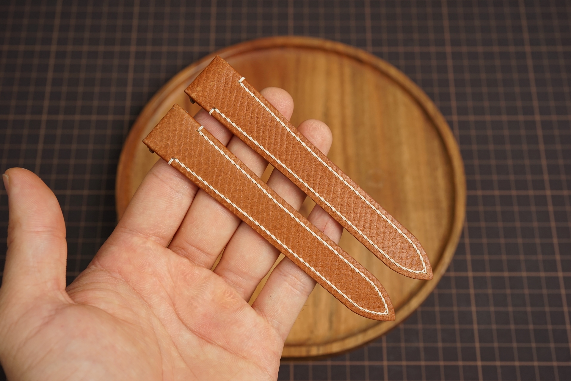 Bespoke Camel HATCH GRAIN Horween Leather Watch Strap, Custom Cartier Watch Strap
