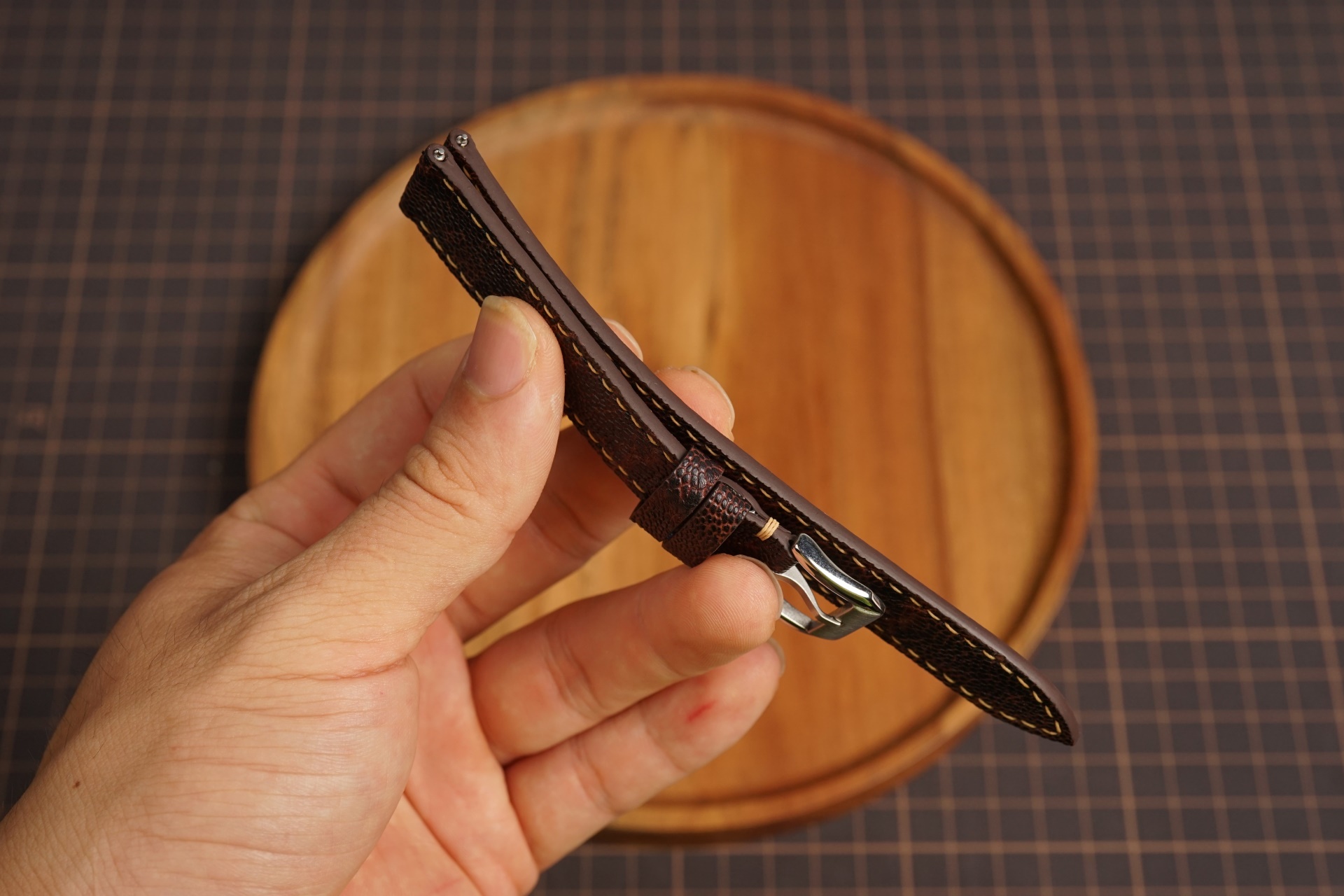 Bespoke Exotic Burgundy Elephant Leather Watch Strap, slim watch strap (3) Bespoke Exotic Burgundy Elephant Leather Watch Strap, slim watch strap