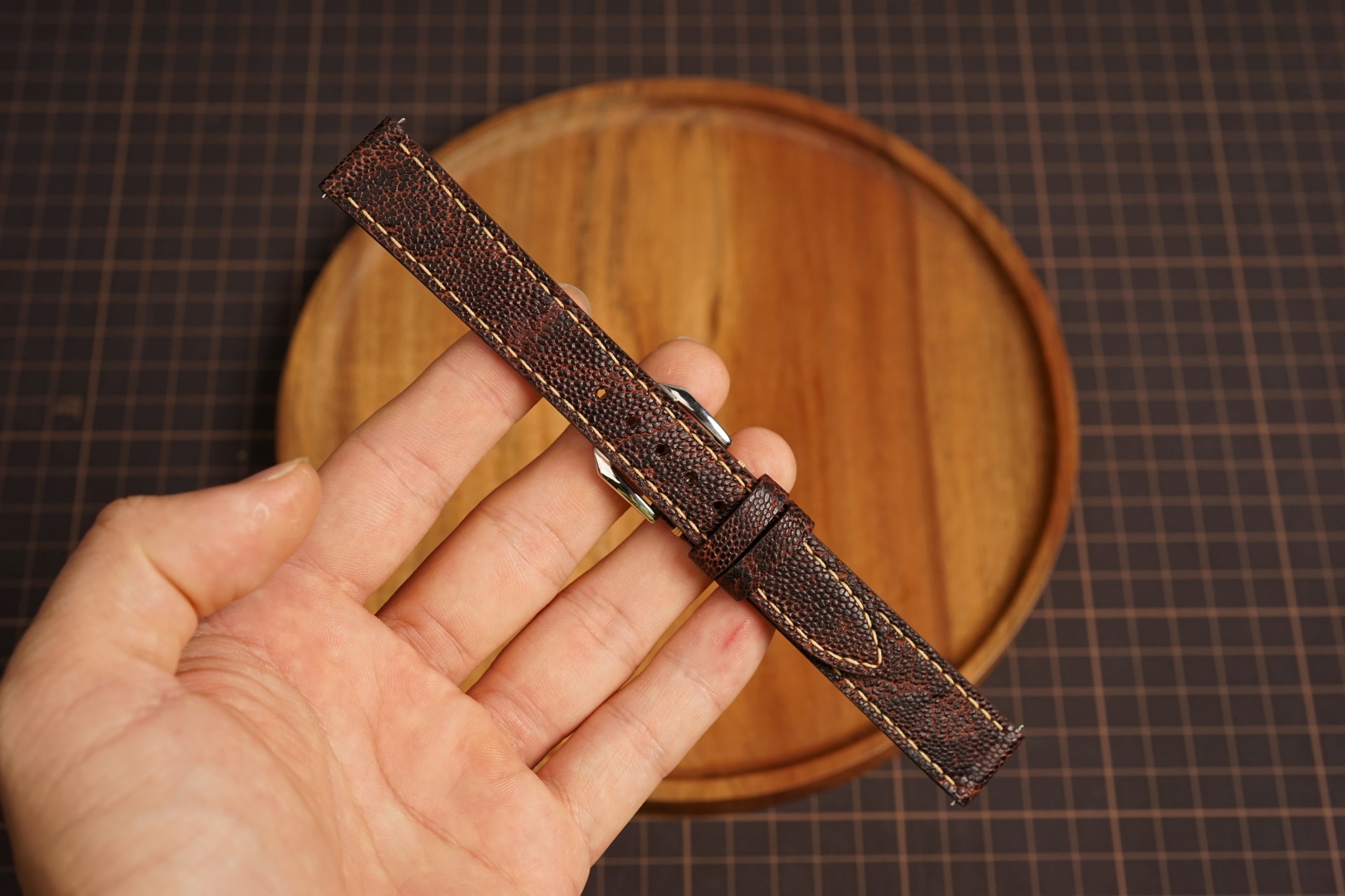 Bespoke Exotic Burgundy Elephant Leather Watch Strap, slim watch strap (4) Bespoke Exotic Burgundy Elephant Leather Watch Strap, slim watch strap