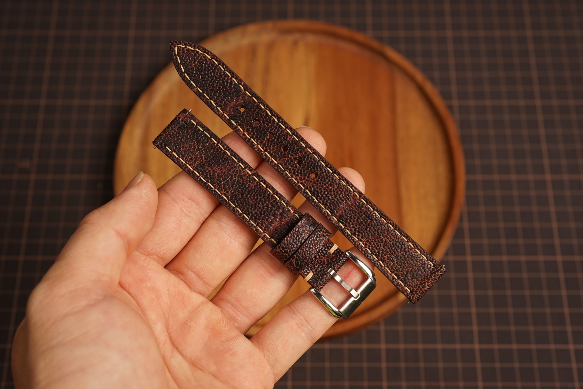 Bespoke Exotic Burgundy Elephant Leather Watch Strap, slim watch strap (5) Bespoke Exotic Burgundy Elephant Leather Watch Strap, slim watch strap