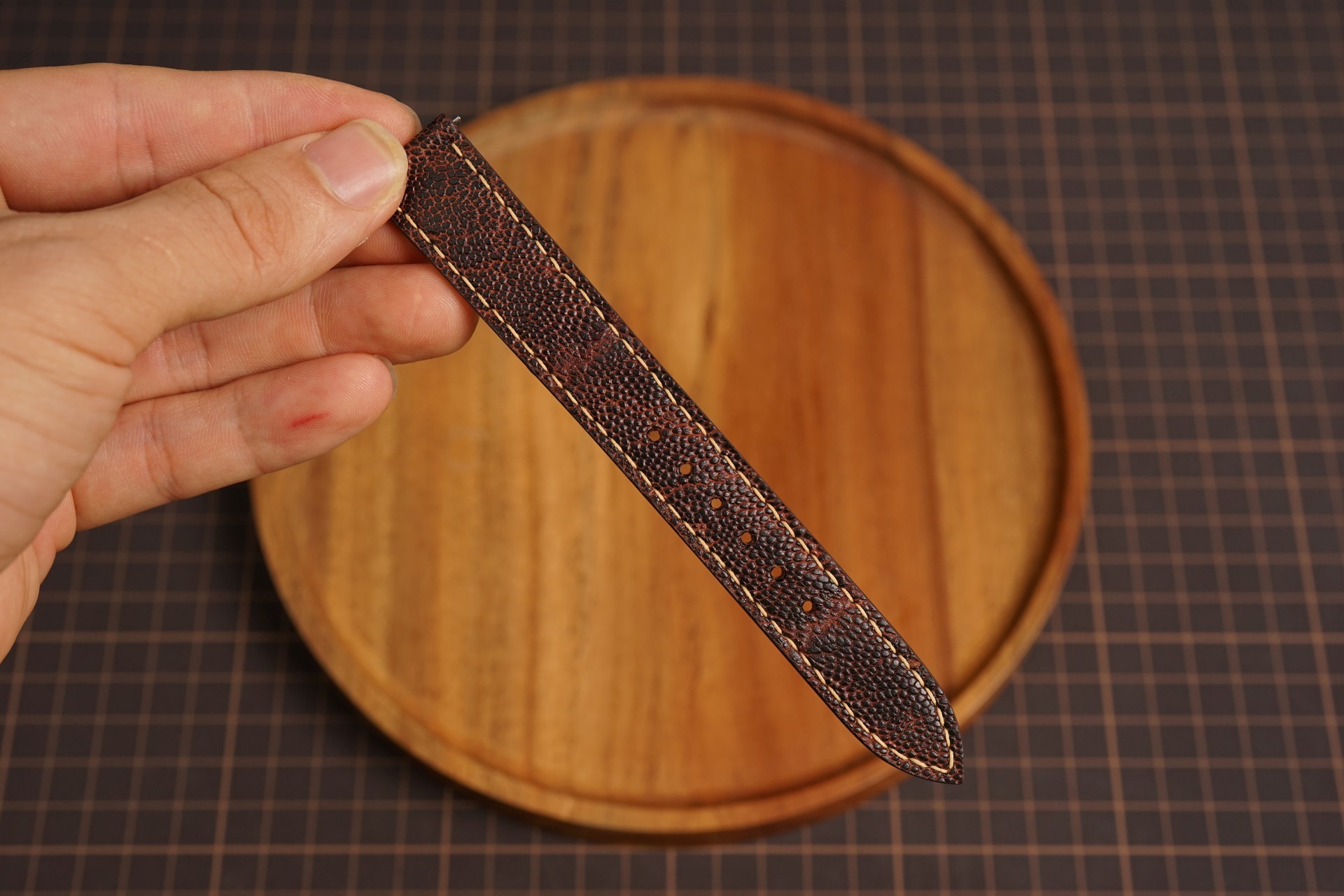 Bespoke Exotic Burgundy Elephant Leather Watch Strap, slim watch strap (7) Bespoke Exotic Burgundy Elephant Leather Watch Strap, slim watch strap