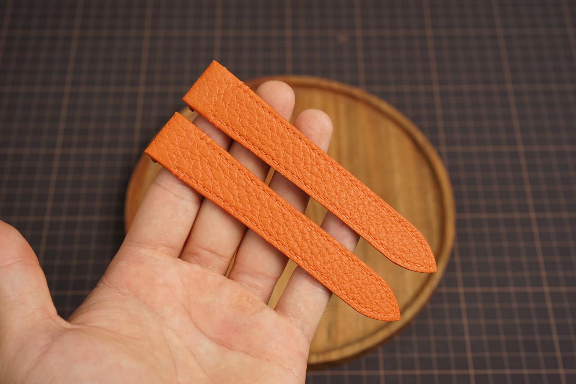 Bespoke Orange Togo Cartier Roadster Watch Strap, Custom Cartier Watch Strap