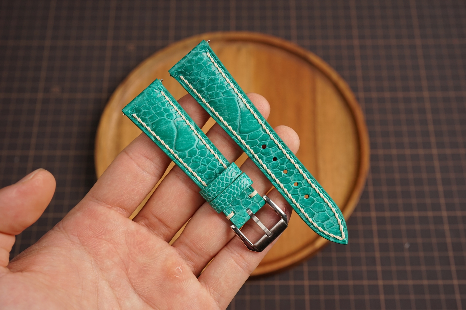 Bespoke Aqua Green Ostrich leg Leather Watch Strap Handmade Patek Philippe Watch Strap
