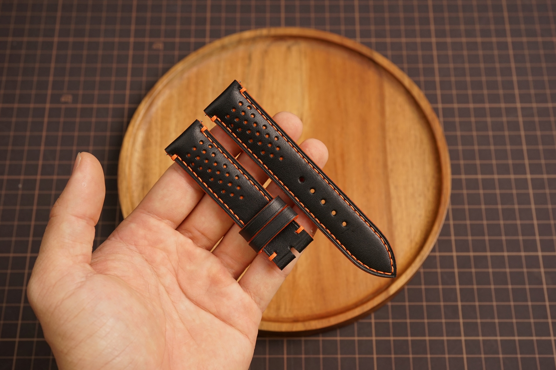 Bespoke Black Orange Rally Racing Buttero Leather Watch Strap for Tag Heuer Carrera, Monaco, Formular 1 18mm 19mm 20mm 21mm 22mm 23mm 24mm