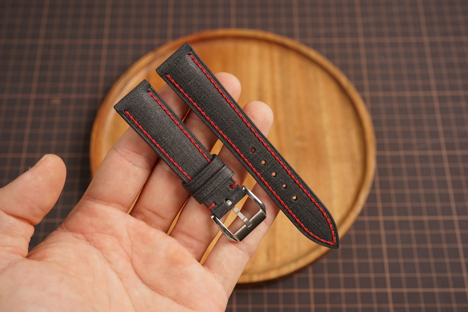 Bespoke Black Red Babele Leather Watch Strap for Omega Seamaster, Speedmaster, Moonwatch 18mm 19mm 20mm 21mm 22mm 23mm