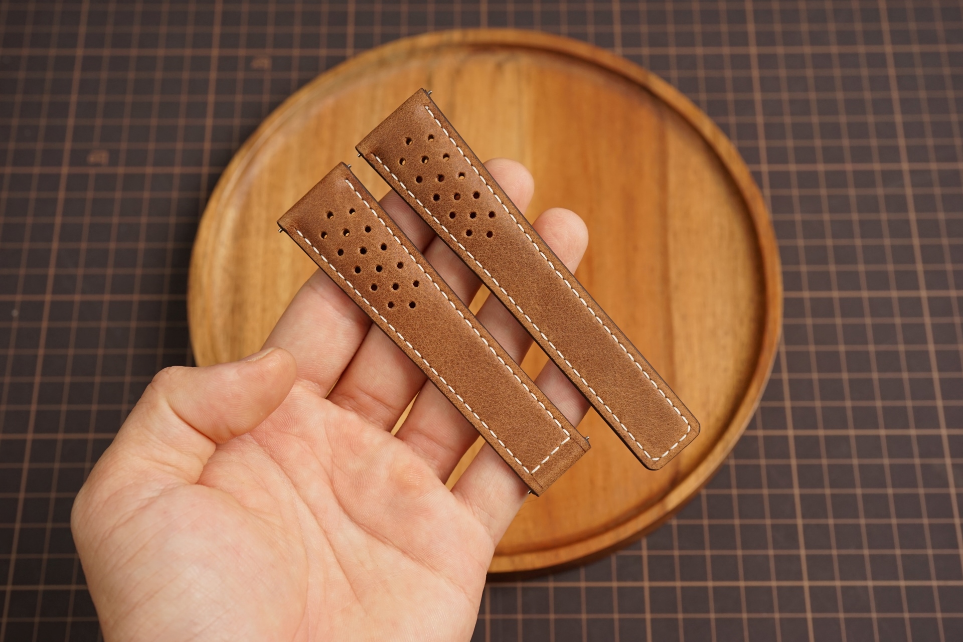 Bespoke Brown Rally Racing Calf Leather Watch Strap, Brown Perforated Watch Strap for Tag Heuer 18mm 20mm 22mm 23mm 24mm